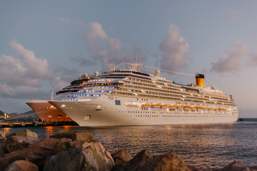 White cruise ship in the sea.